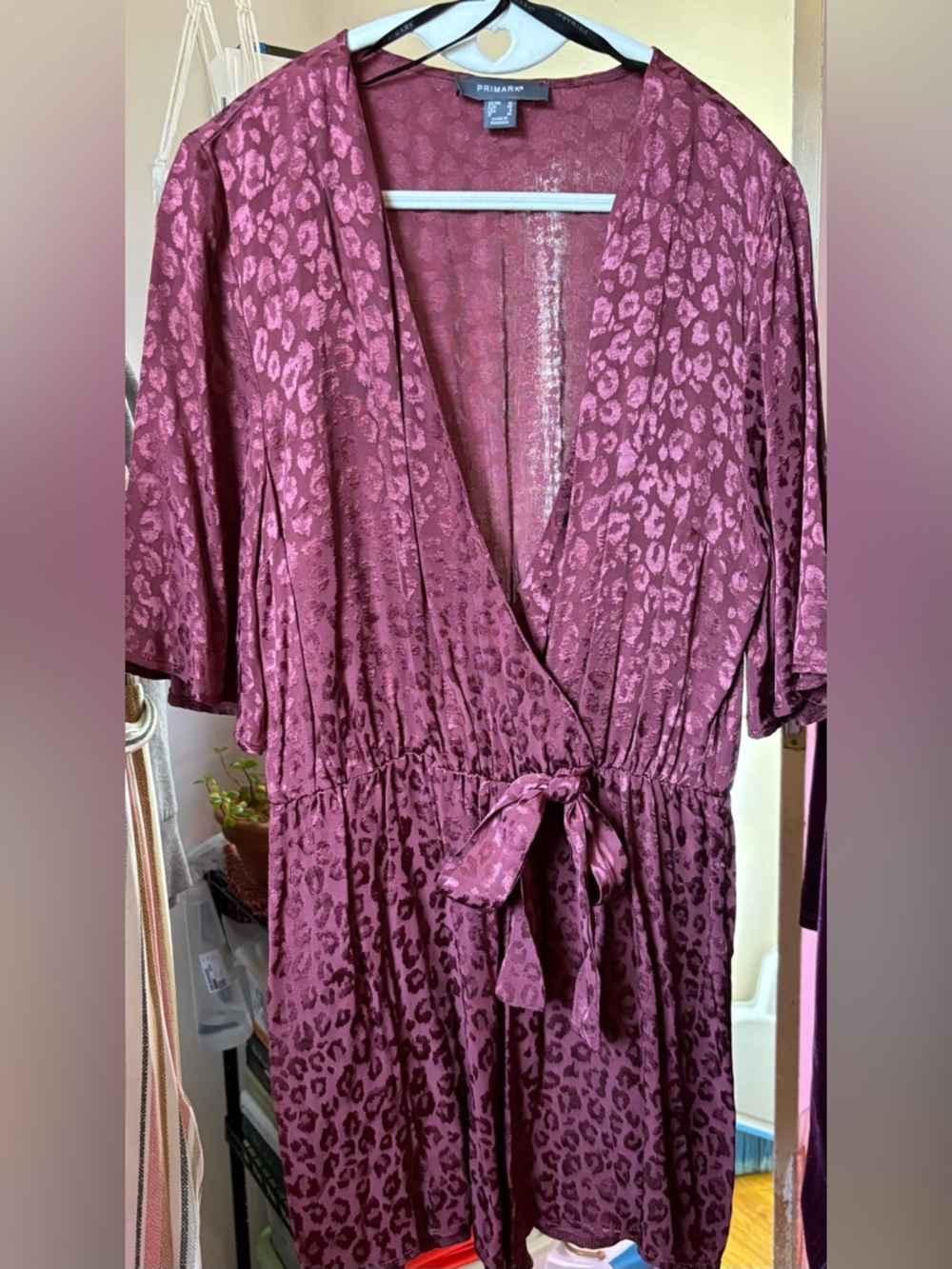Primark Berry Leopard Satin Wrap Romper